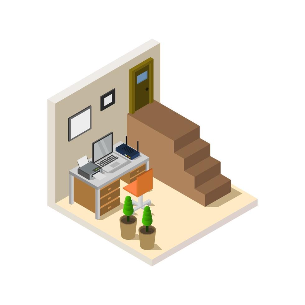 Isometric Office Room On White Background vector