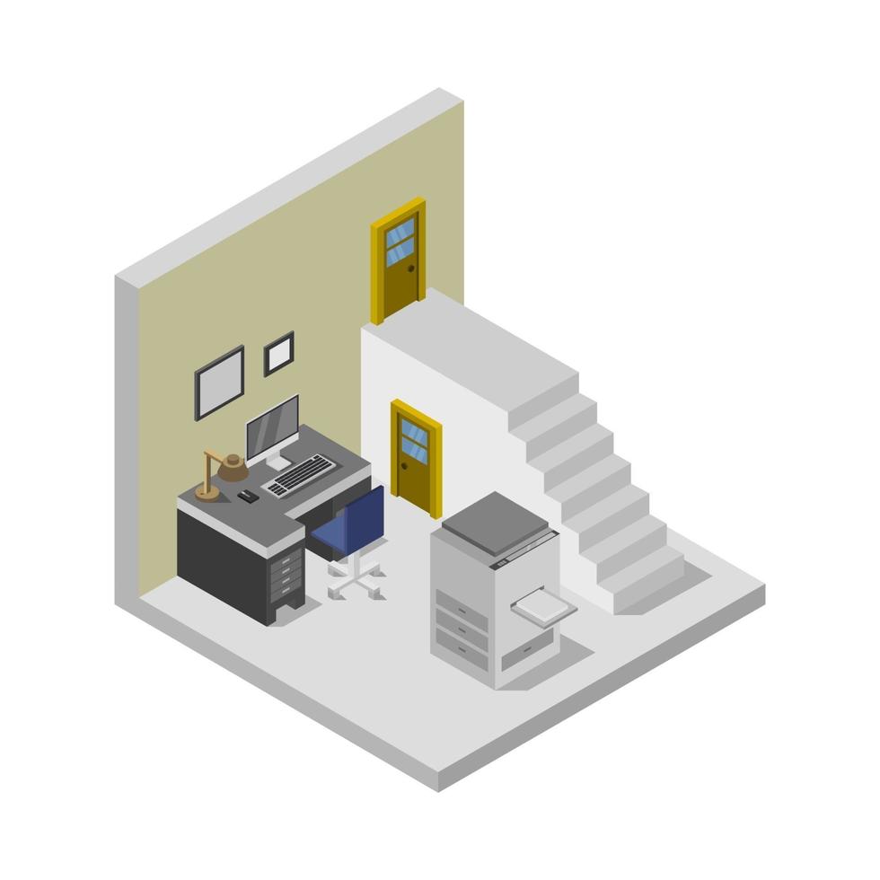 Isometric Office Room On White Background vector