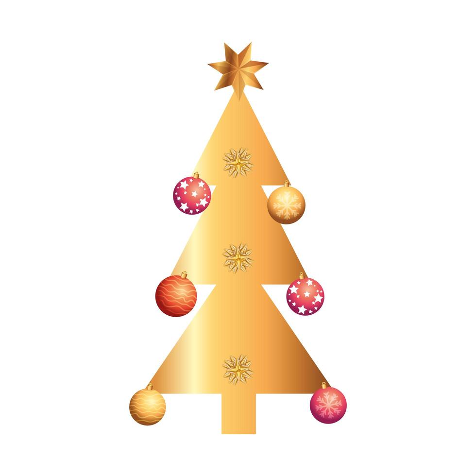 pine tree christmas with balls isolated icon vector