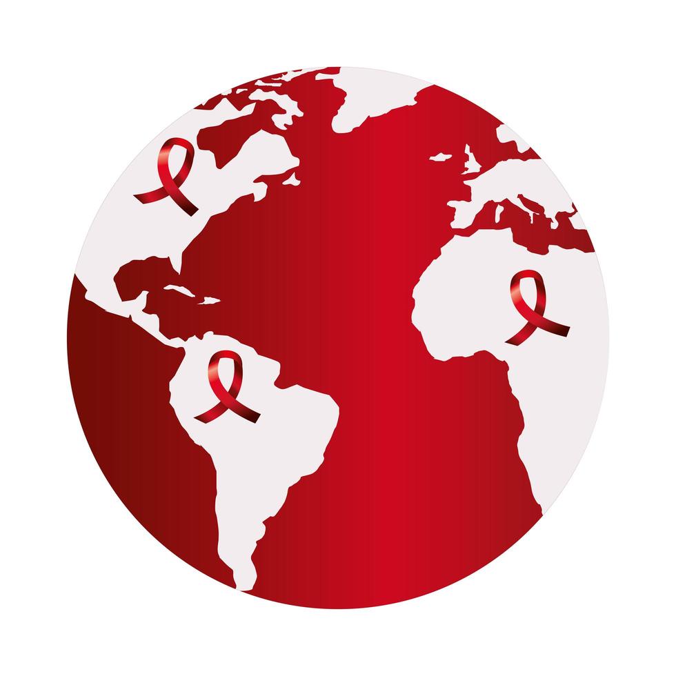 world map with set of aids day awareness ribbons vector