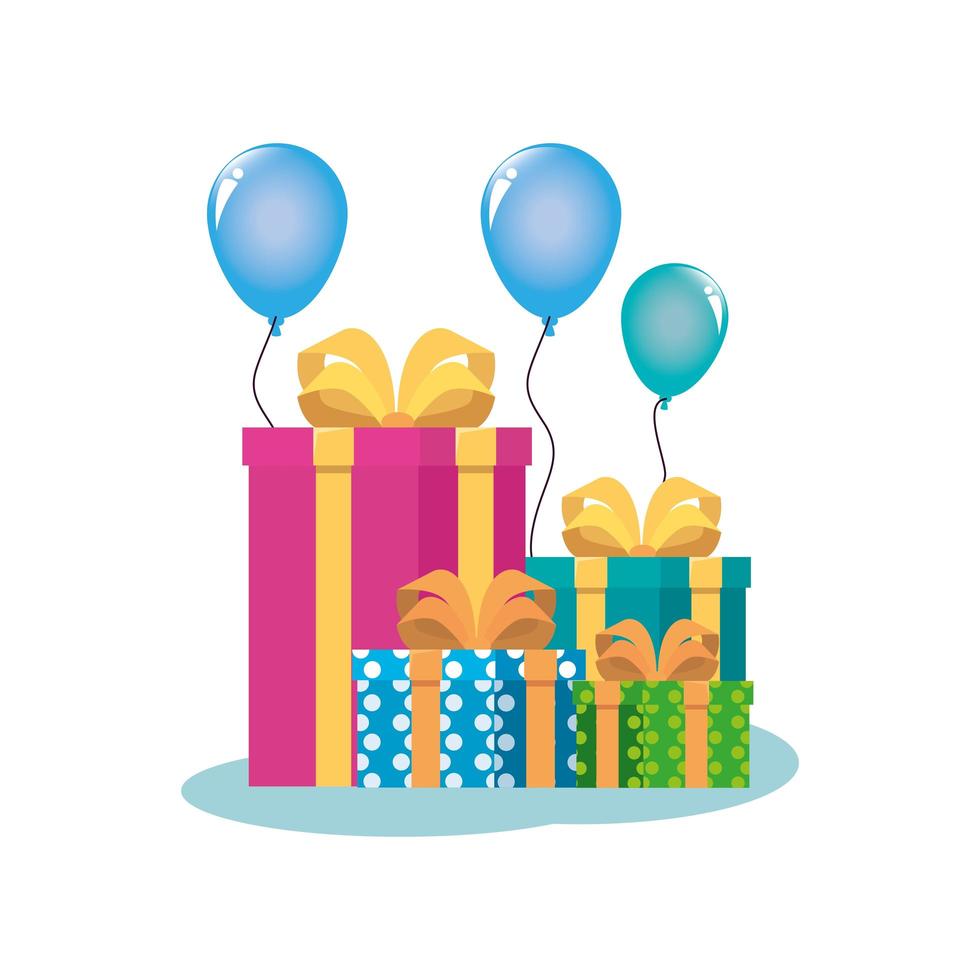 Isolated gifts with balloons vector design