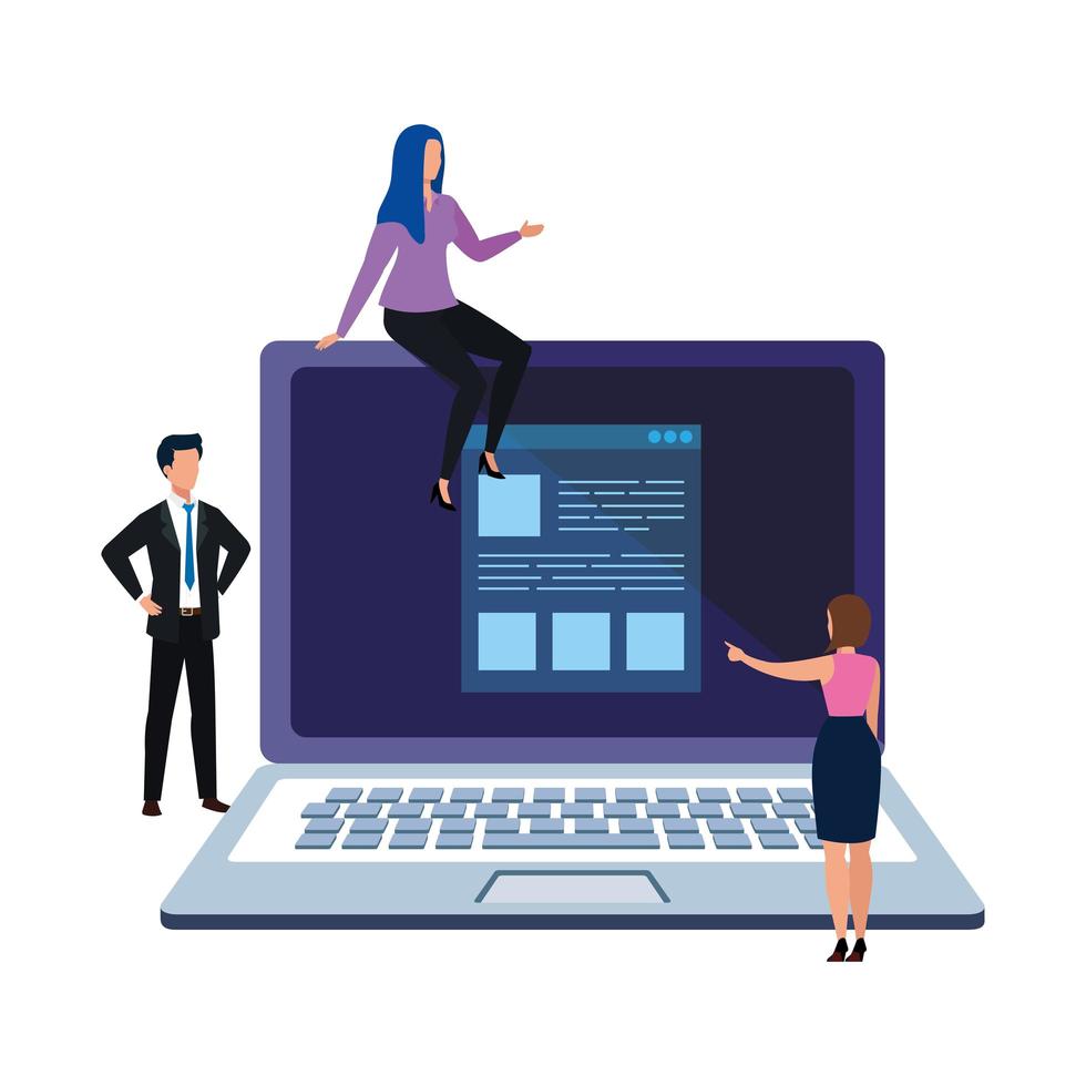 Isolated laptop and people vector design