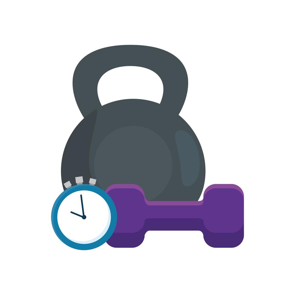 set of dumbbell with chronometer time isolated icon vector