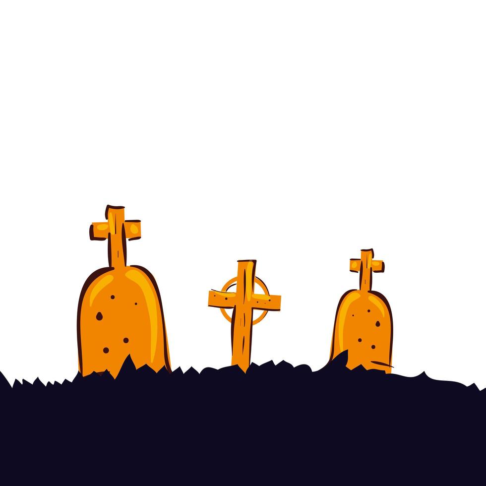 halloween, tumbas, de, cementerio, aislado, icono vector