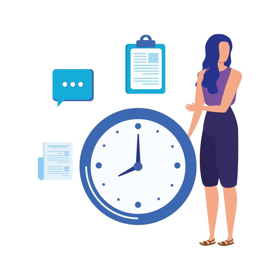 young woman with time clock character vector