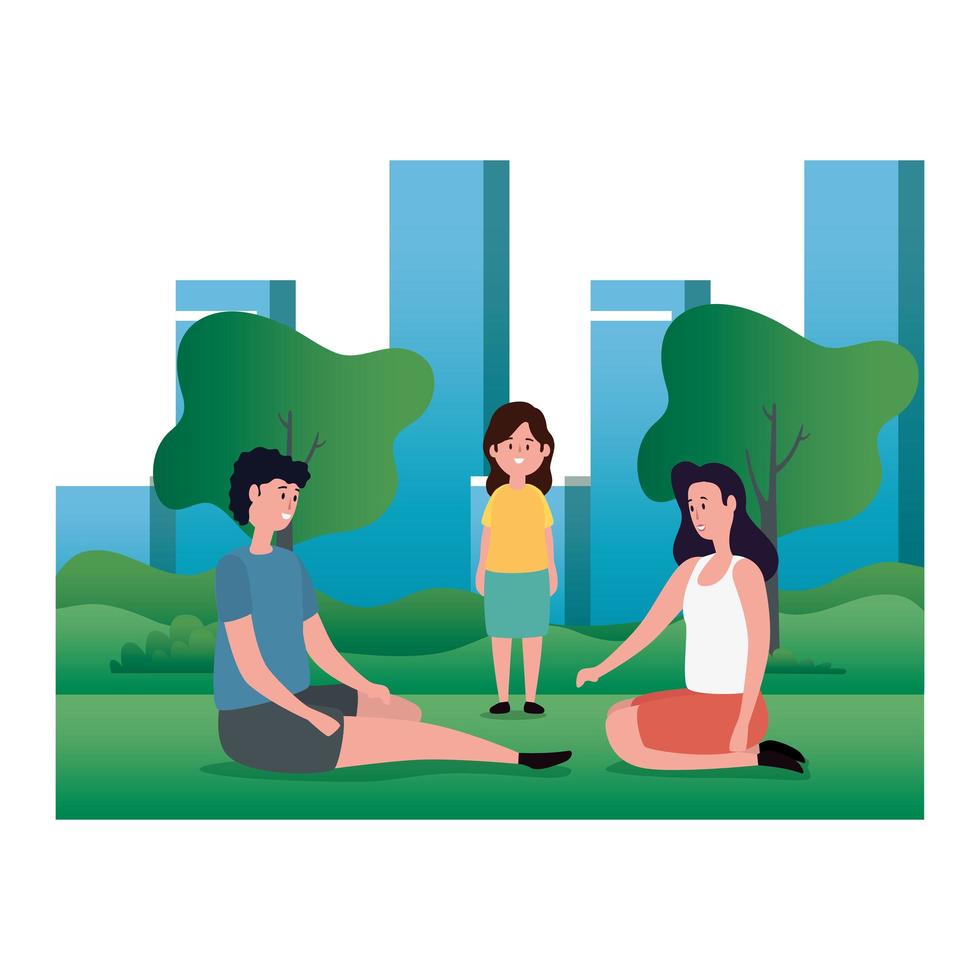parents couple with daughter on the park vector