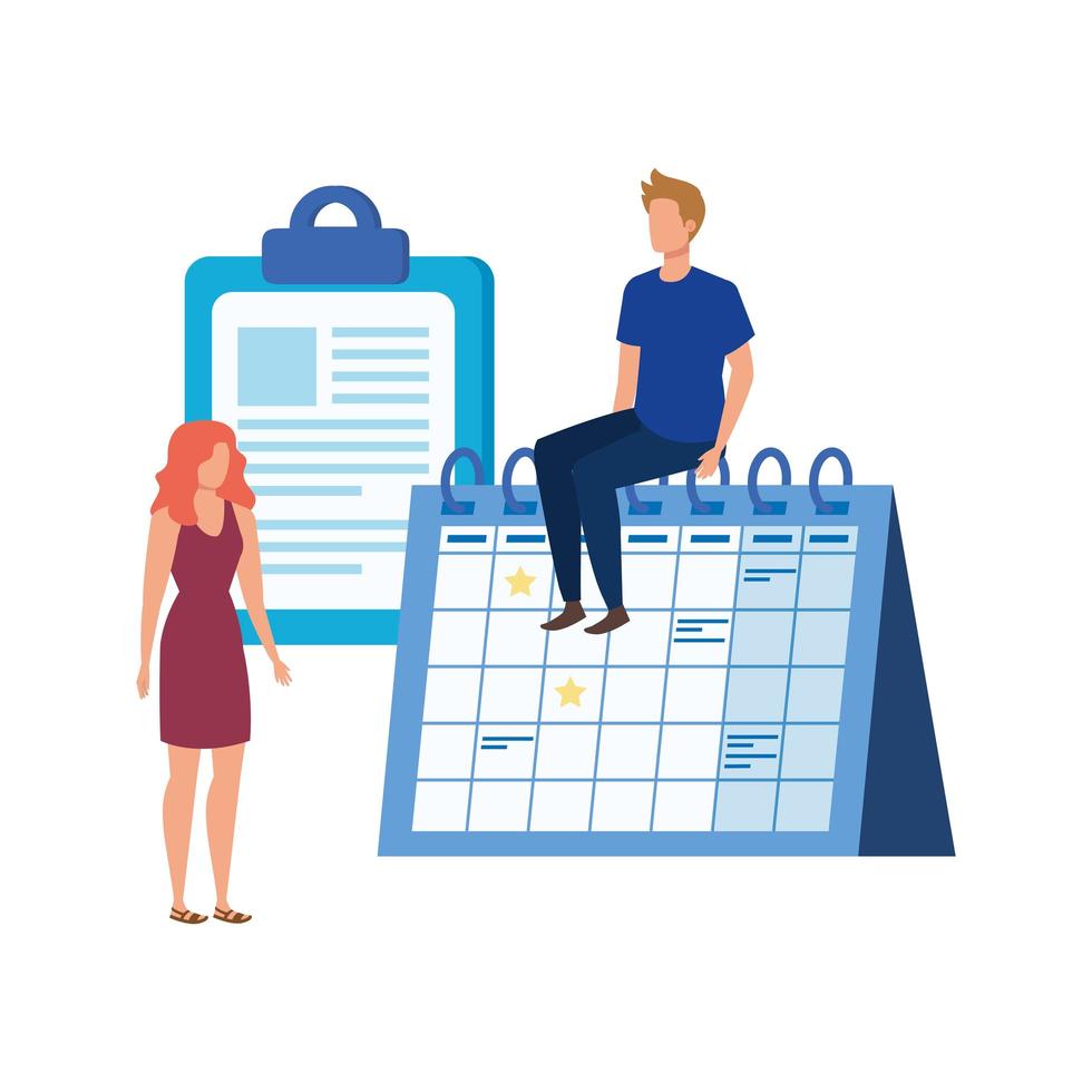 young couple with calendar characters vector