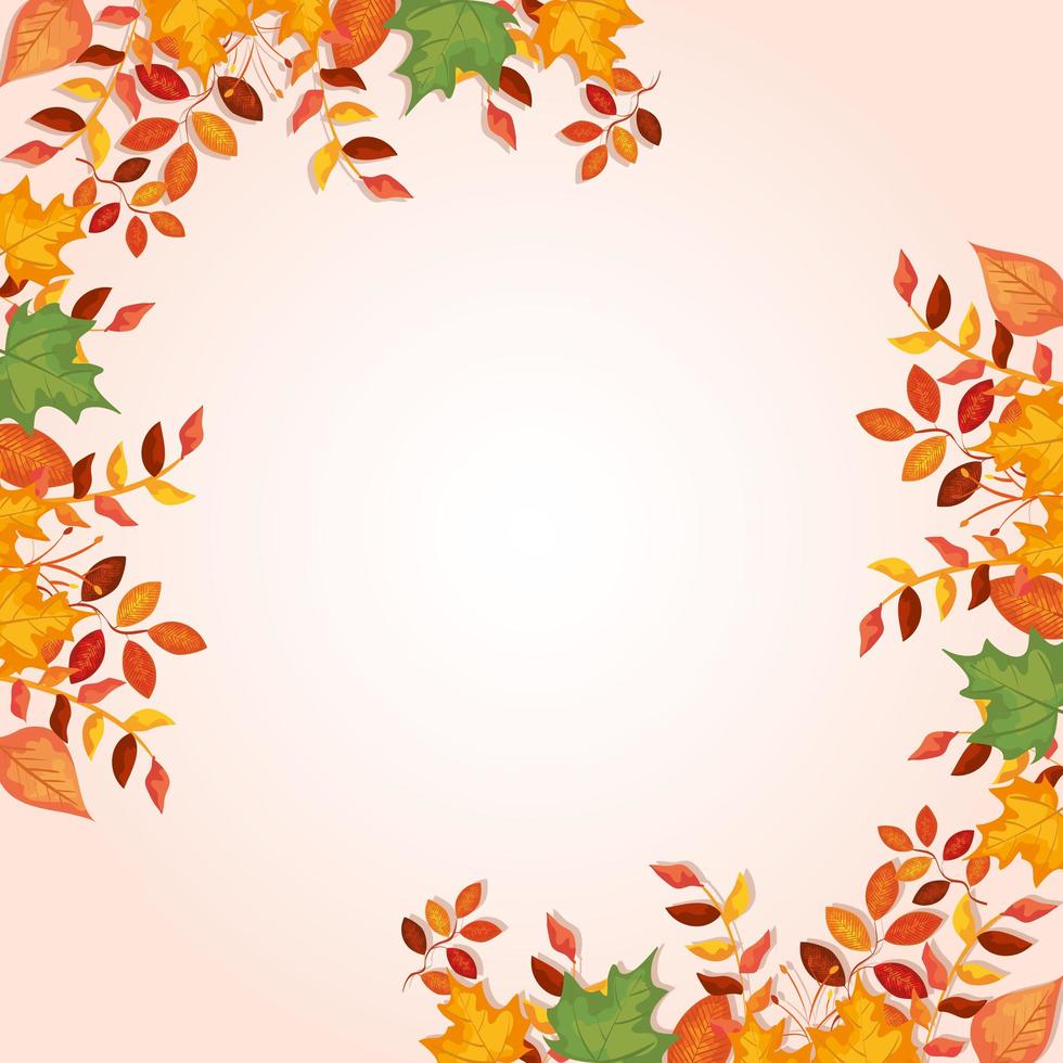 frame decoration of leafs autumn vector