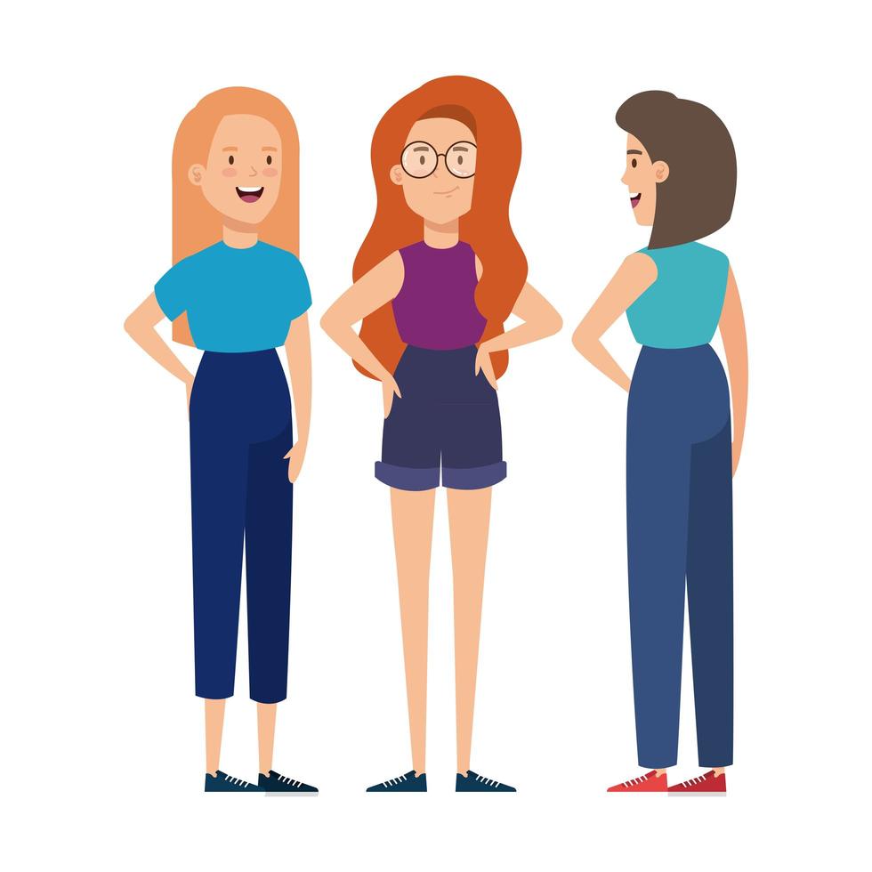 grupo de personajes de mujeres jóvenes vector