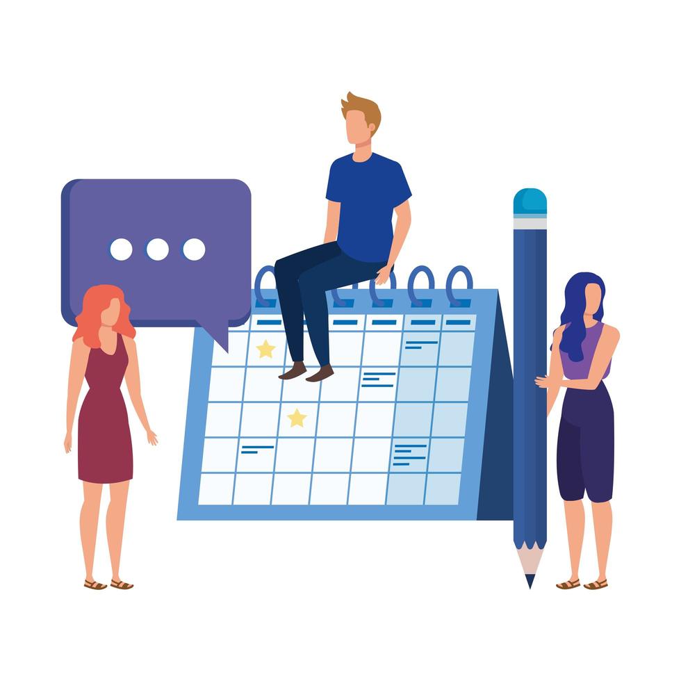 group of people with calendar characters vector