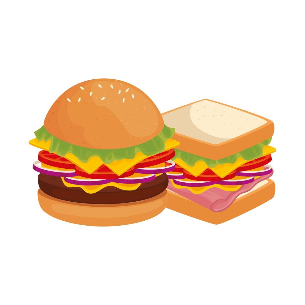 delicious burger with sandwich fast food icon vector