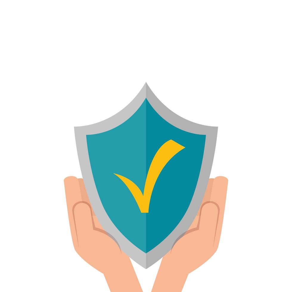 hands and shield with check symbol isolated icon vector