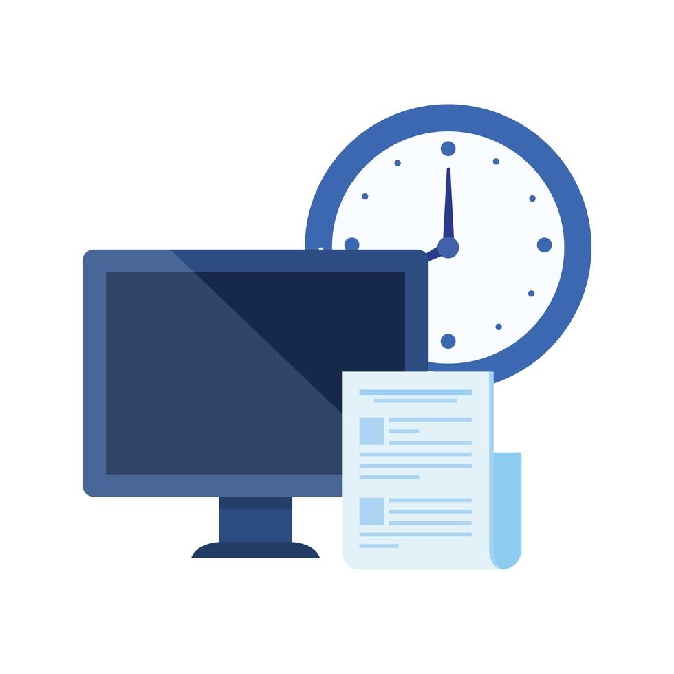 desktop computer with time clock vector