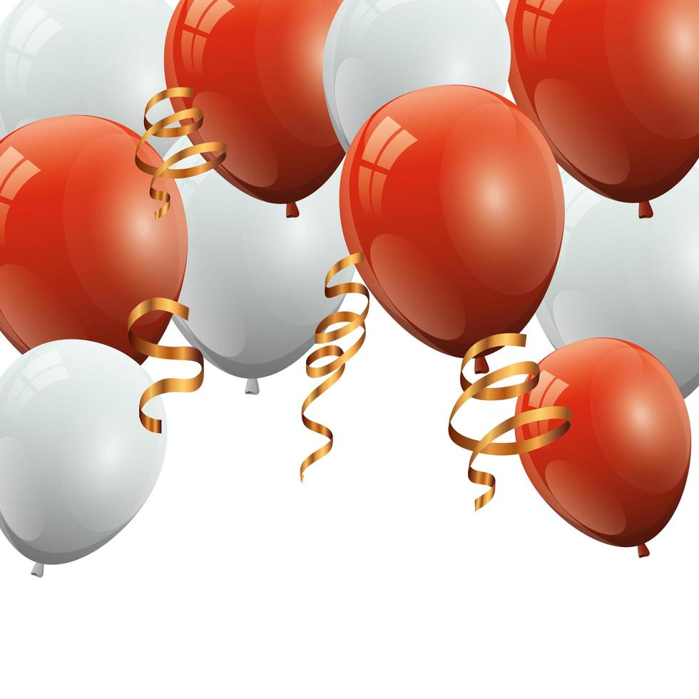 set of balloons helium red and white isolated icon vector