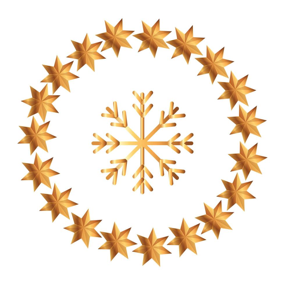 copo de nieve navidad con marco circular de estrellas vector