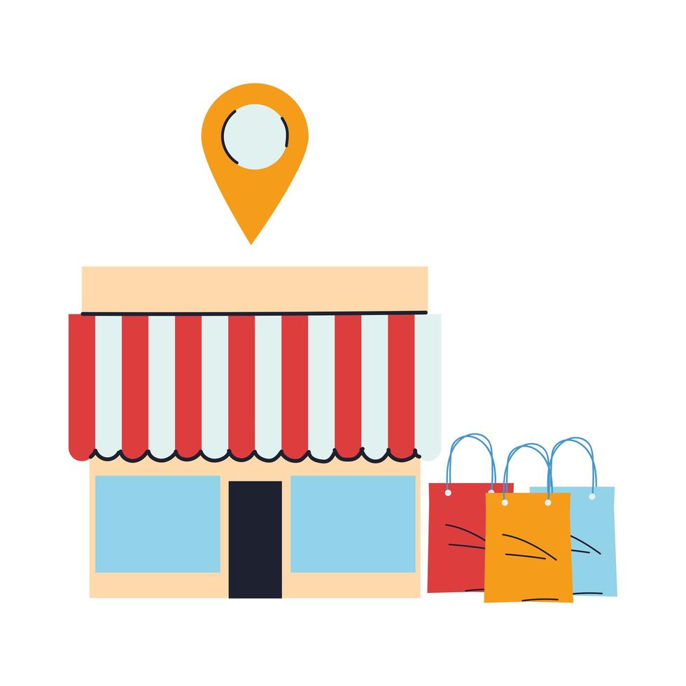 store with merchandise and location pin vector