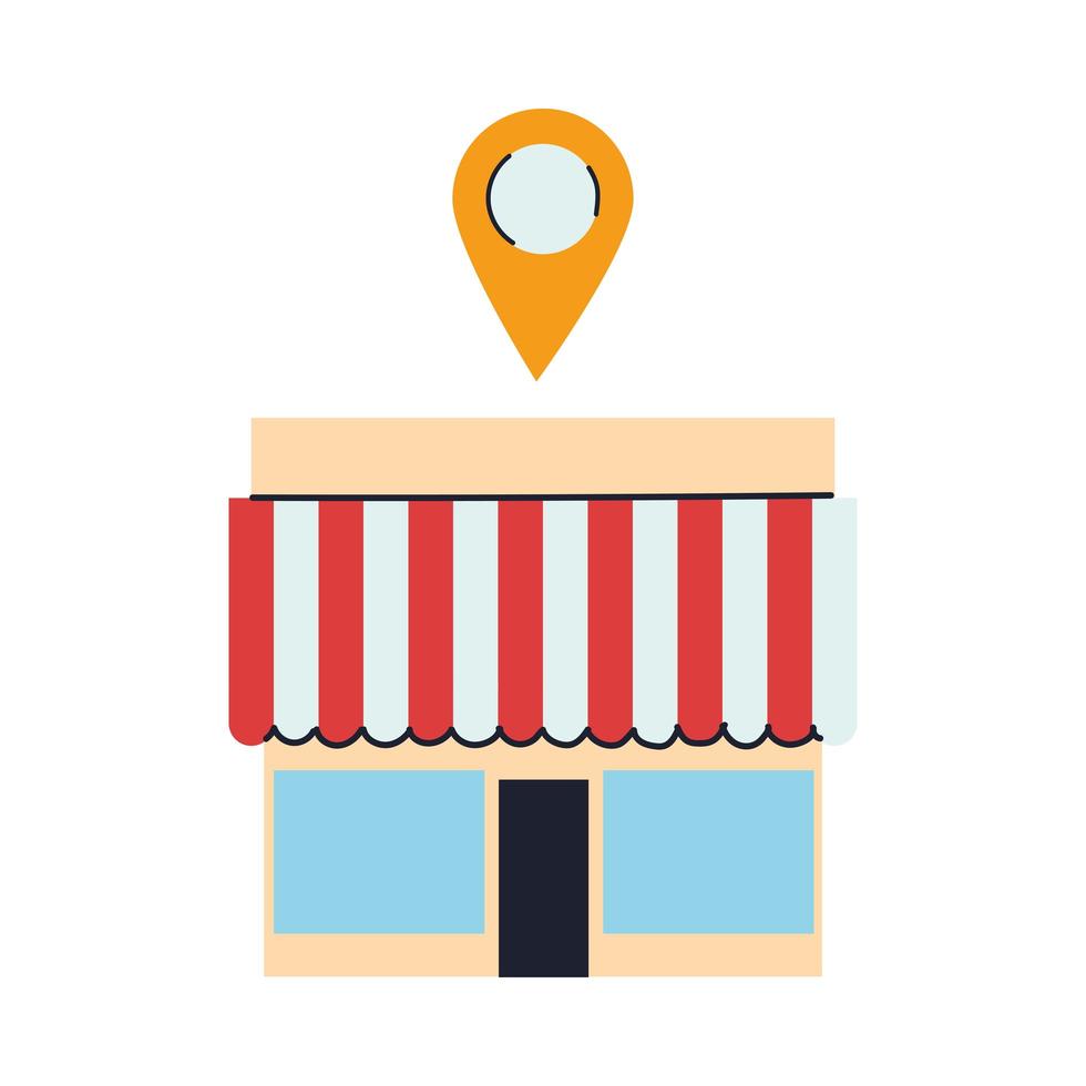 tienda con mercancía y pin de ubicación vector