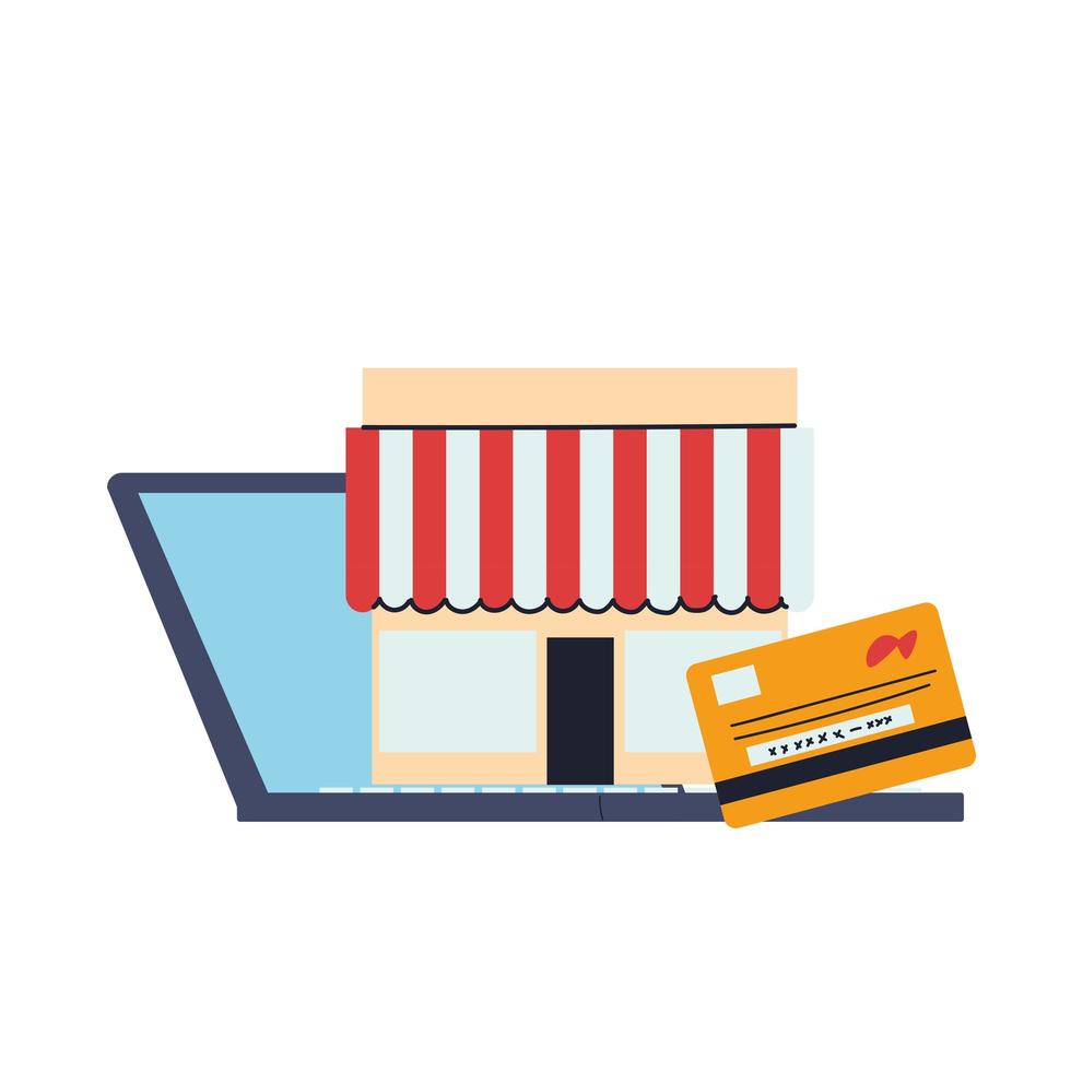 online shopping on smartphone with storefront and card vector