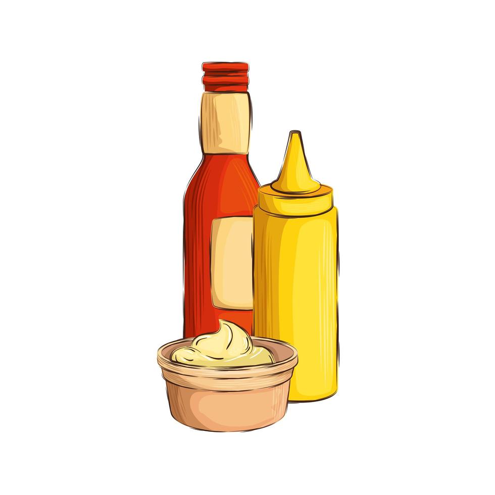 set of delicious sauces isolated icon vector