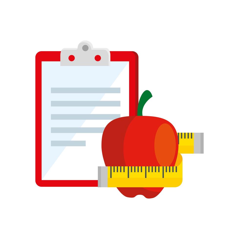 fresh apple and clipboard with paper document vector