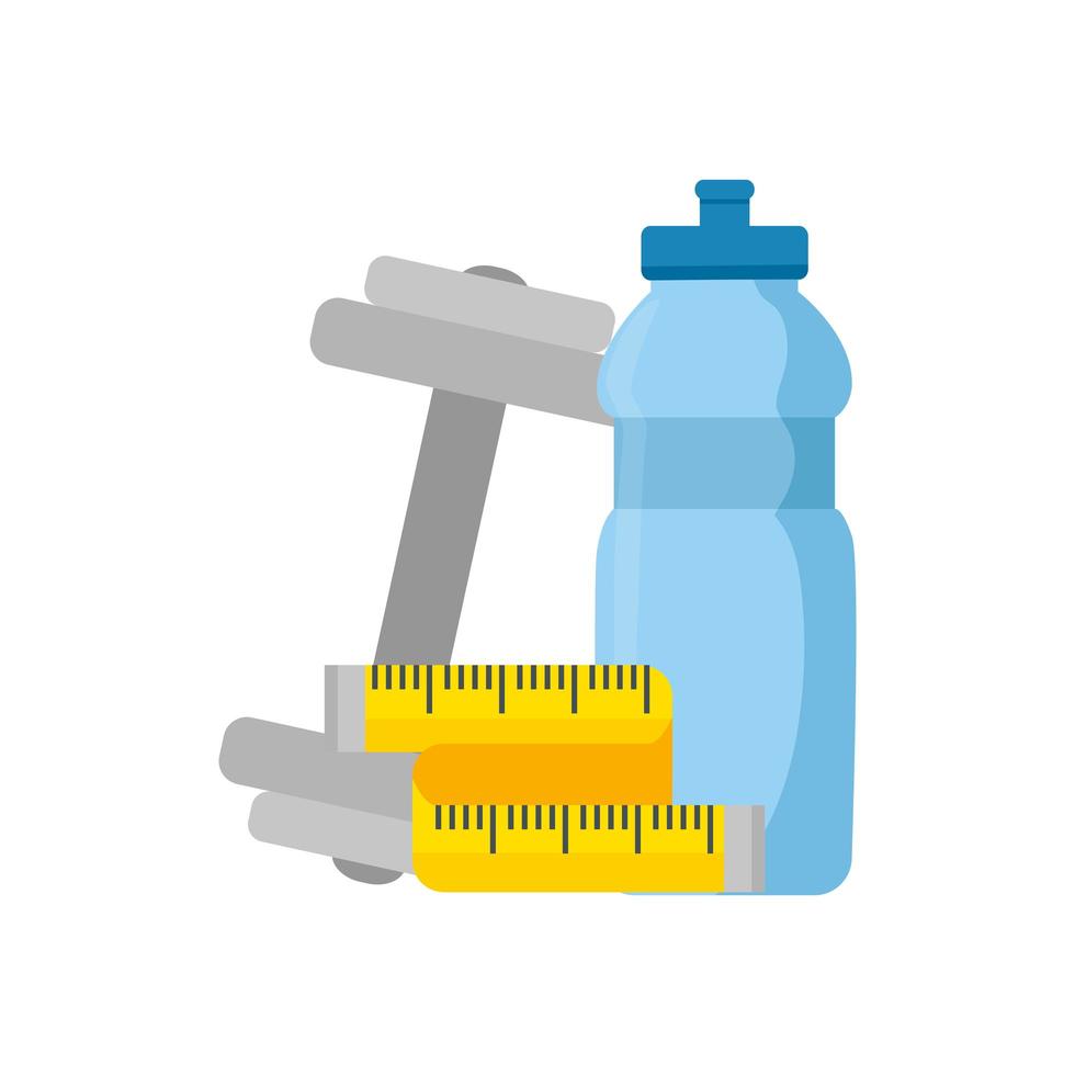 dumbbell with bottle water and tape measure vector