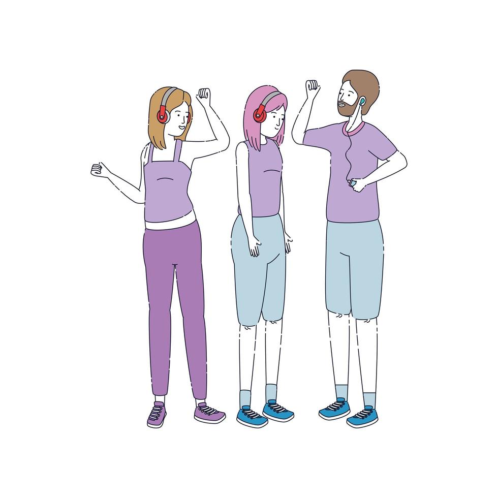 group of people listen music with player vector