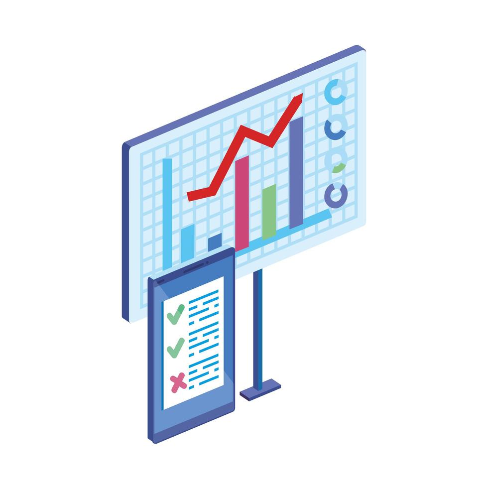 smartphone con infografía icono aislado vector