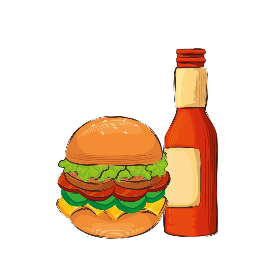 Deliciosa hamburguesa con cerveza icono aislado vector