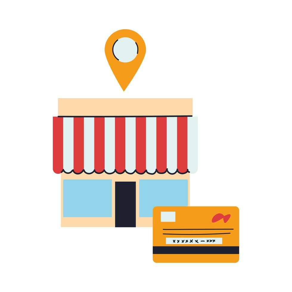 store with merchandise and location pin vector