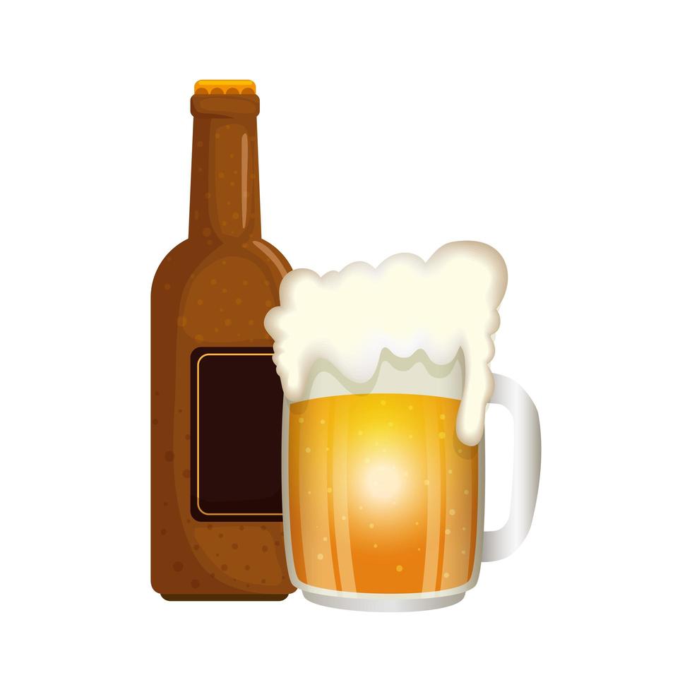 Isolated beer bottle and mug vector design