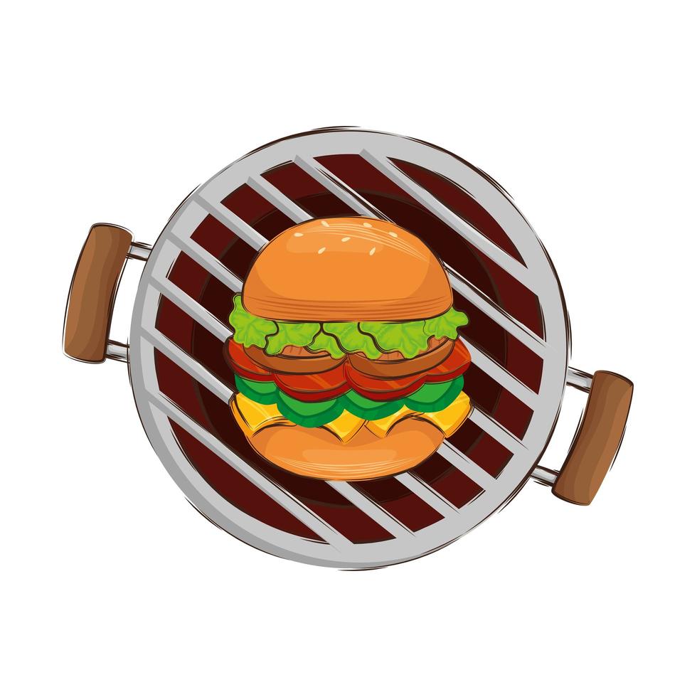 Horno de barbacoa con hamburguesa icono aislado vector