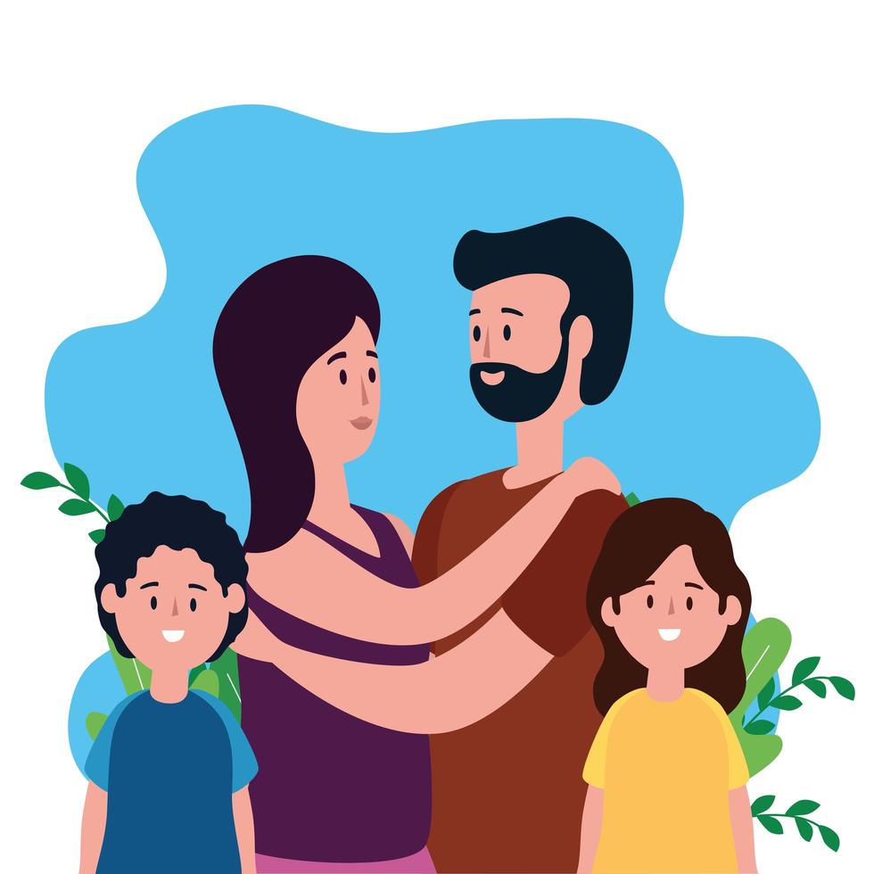 parents couple with daughter and son on the park vector