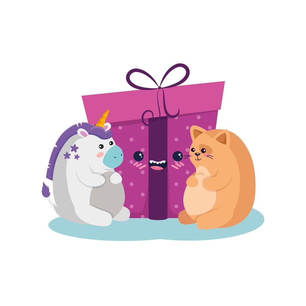 Unicorn and cat with happy birthday vector design
