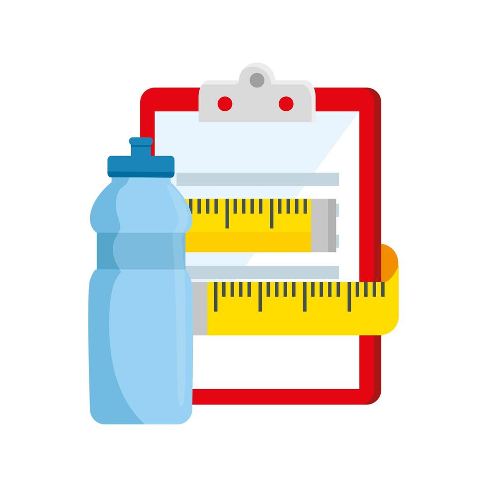 measuring tape with clipboard and bottle water vector