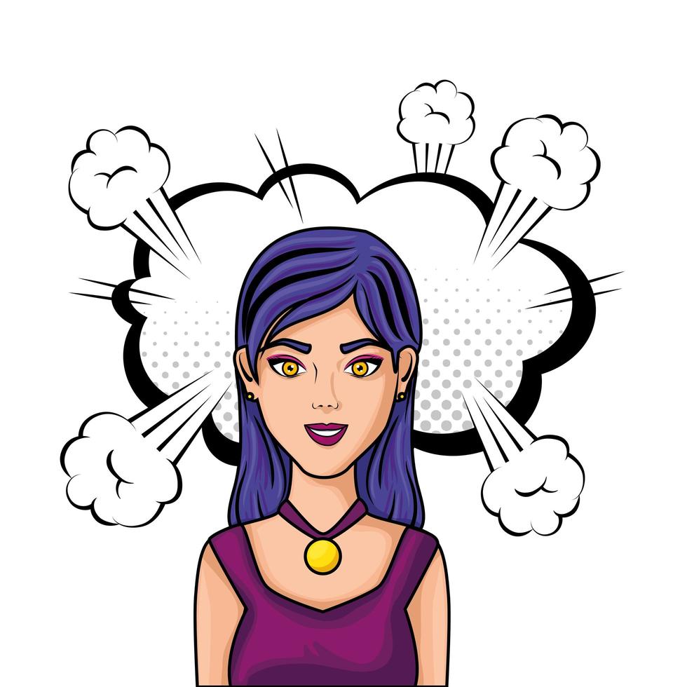 young woman with cloud style pop art vector