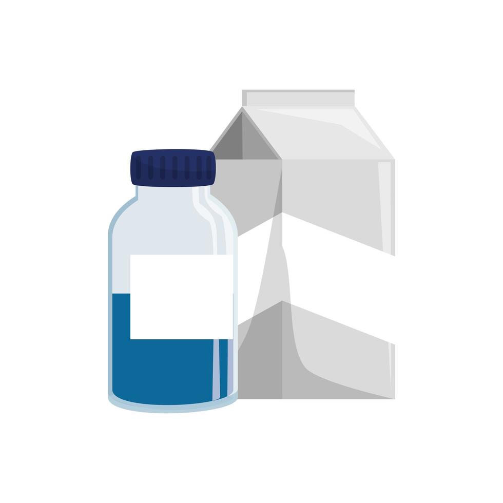 Isolated vitamin jar and milk box vector design