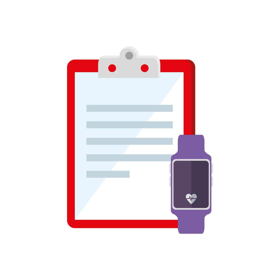 smartwatch and clipboard with paper document vector