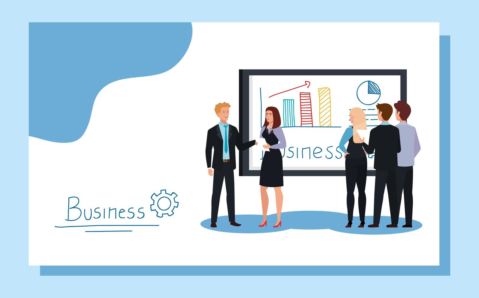 business people meeting with infographics presentation vector