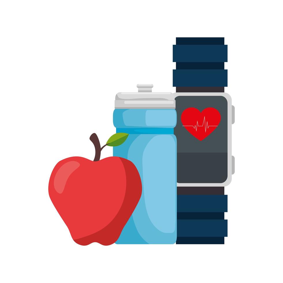 Isolated heart rate watch and bottle vector design