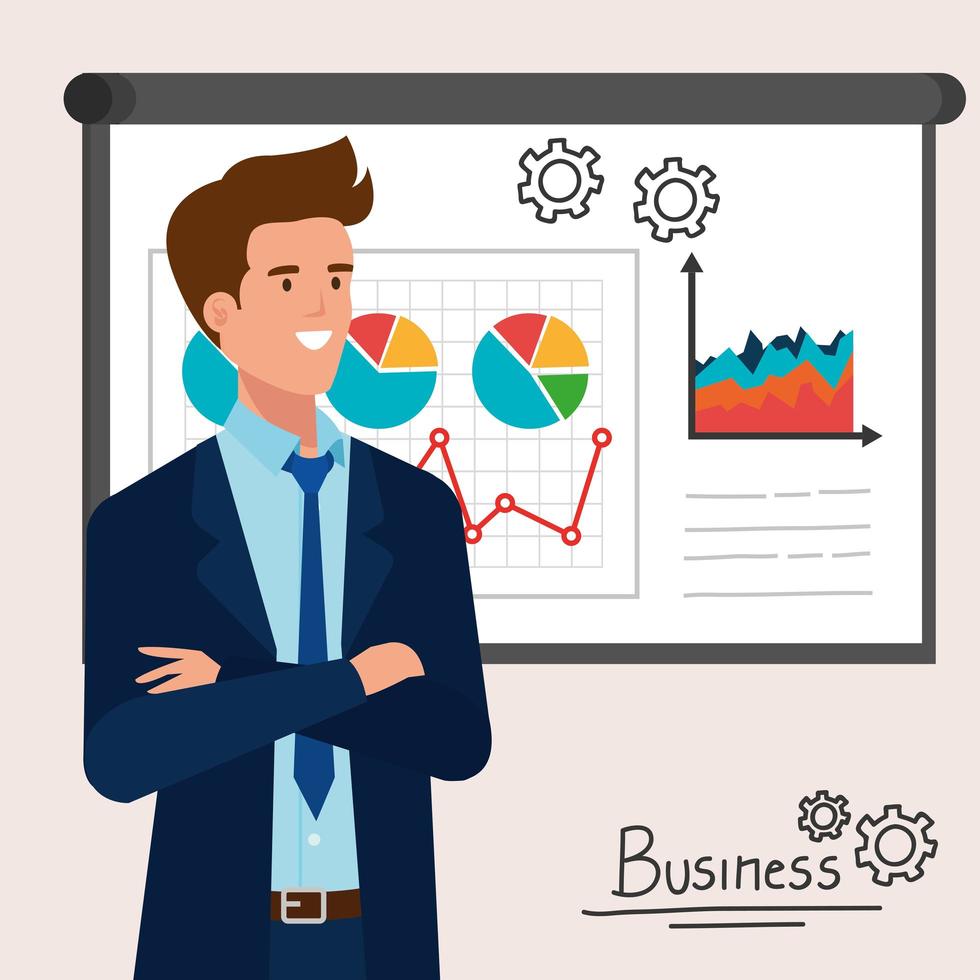 businessman elegant with infographic presentation vector