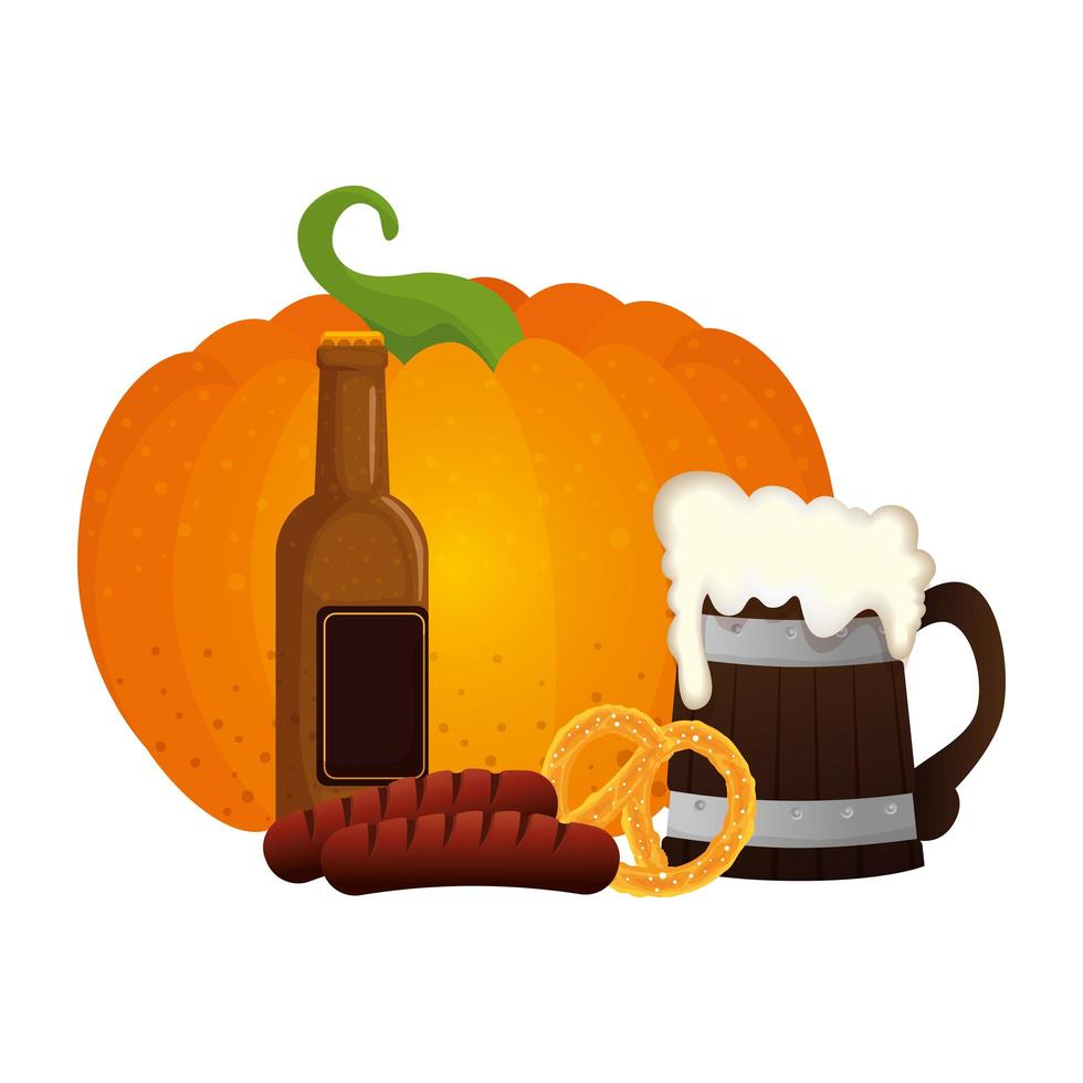 Oktoberfest cerveza calabaza y salchicha diseño vectorial vector