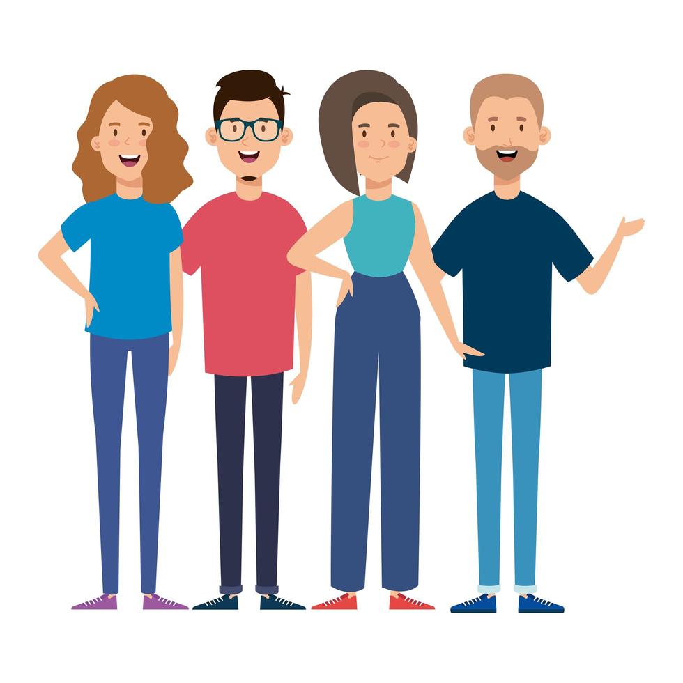 group of young people characters vector