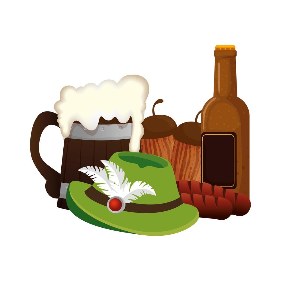 Oktoberfest hat and beer vector design