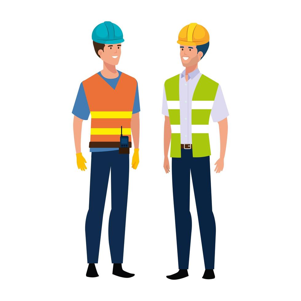 Hombres constructores con diseño de vector de casco