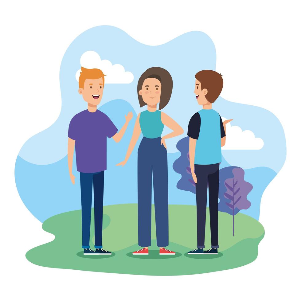 group of young people in park nature vector