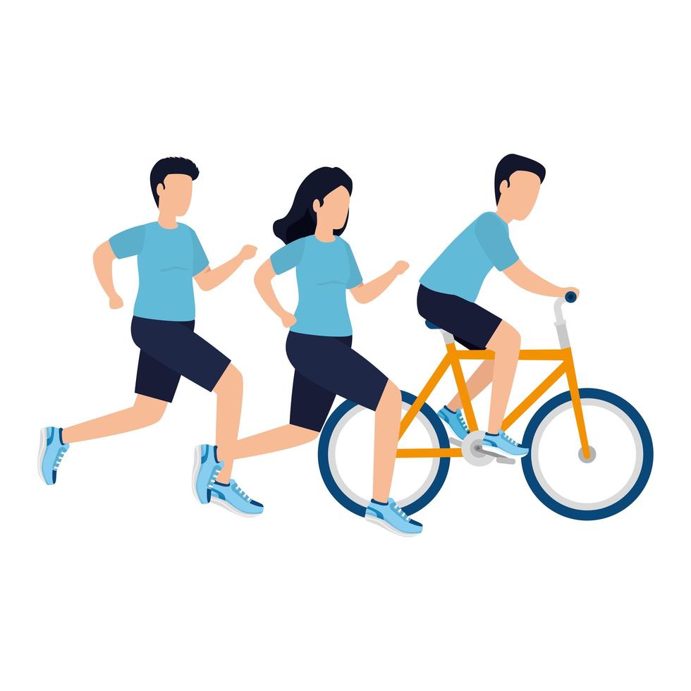 Men and woman with bike vector design