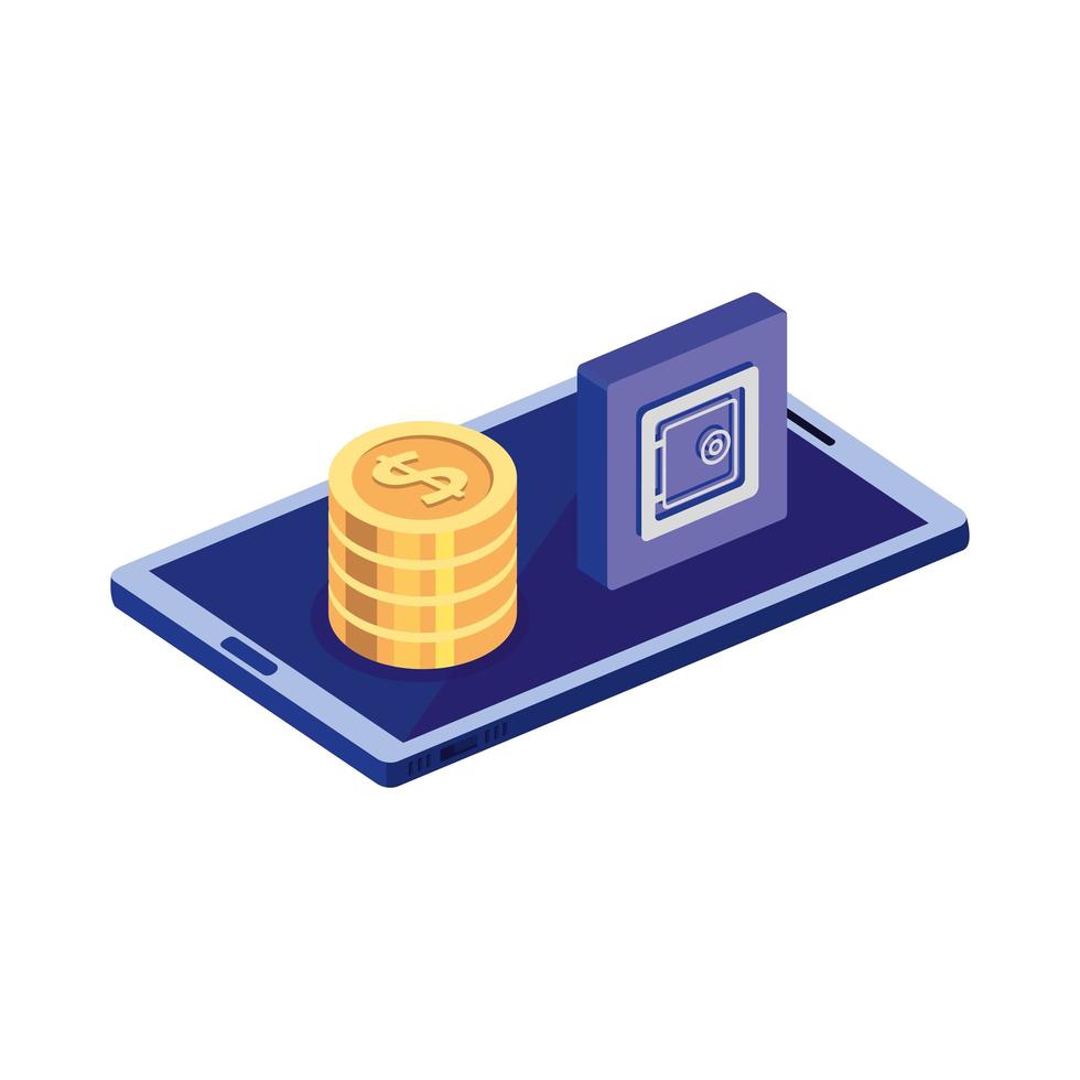 smartphone with pile coins and menu app vector