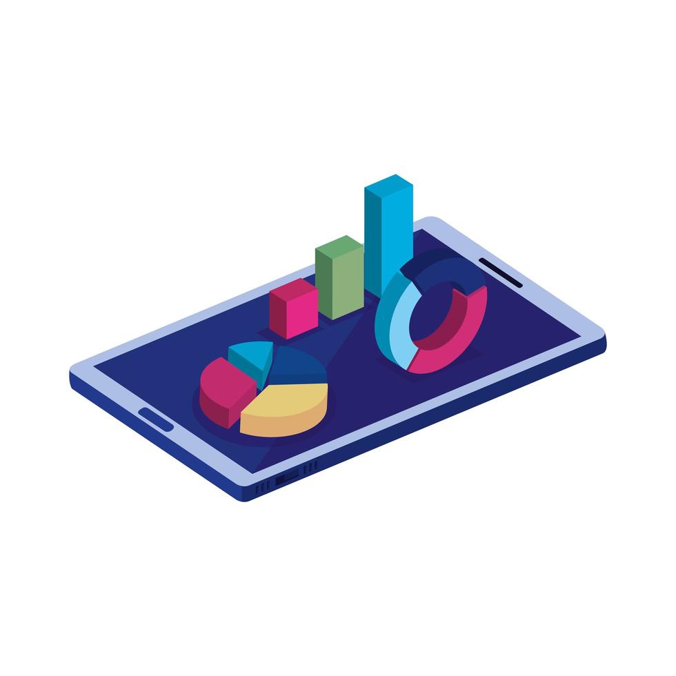 smartphone device with infographics isolated icon vector