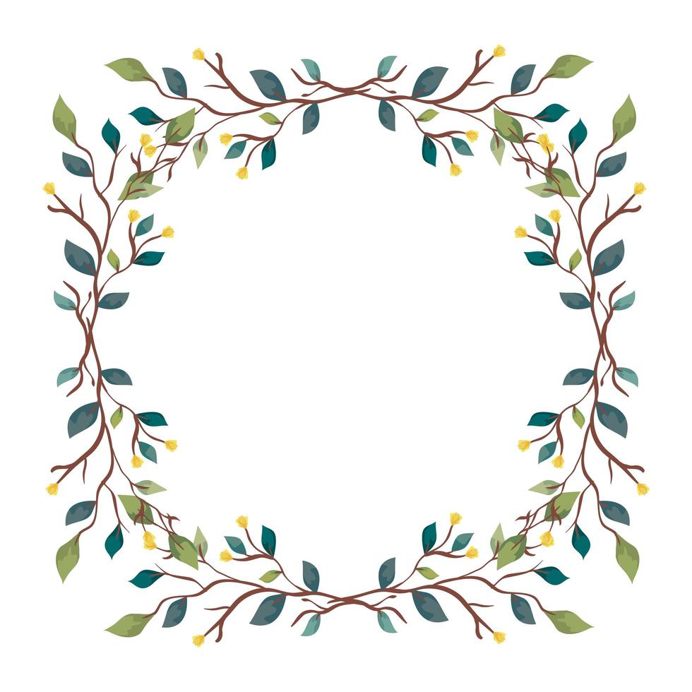 frame of branches with leafs nature decorative vector