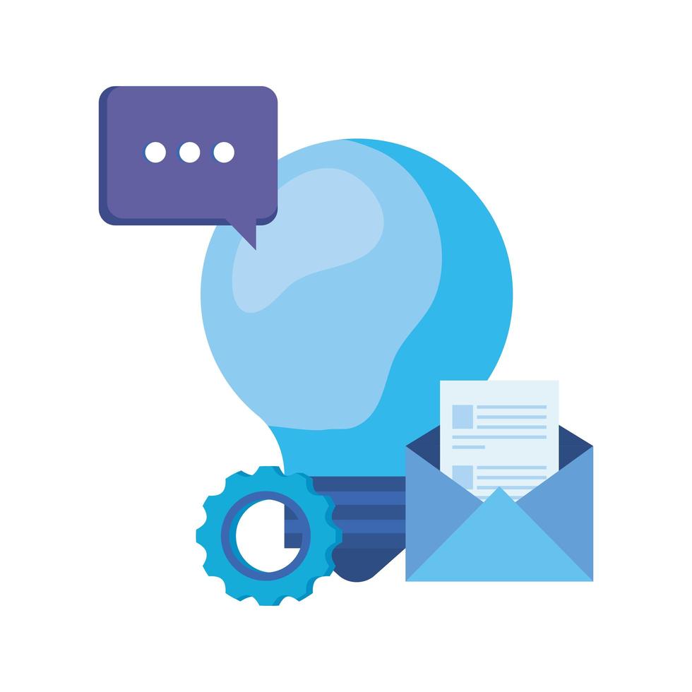 bulb light idea with envelope and speech bubble vector